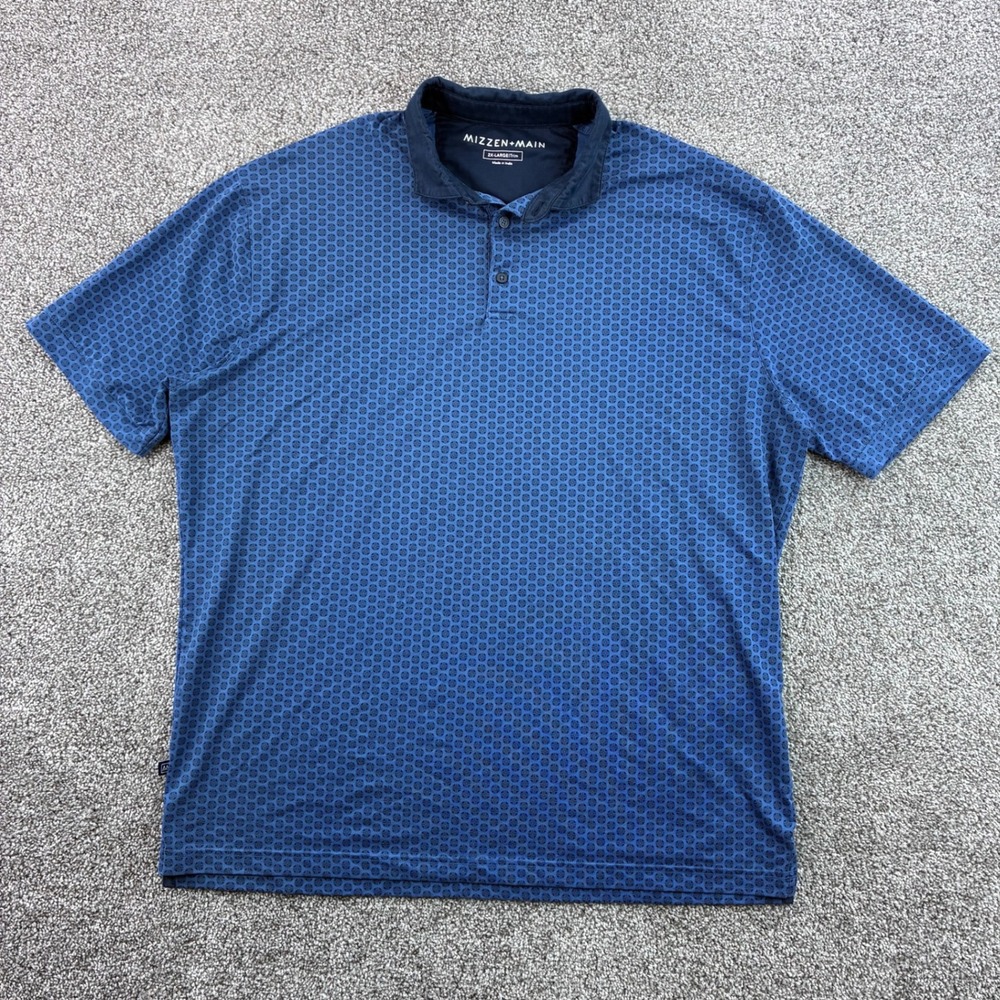 Mizzen+Main Polo Shirt Mens 2XL Blue Geometric Print Performance Trim Fit Golf